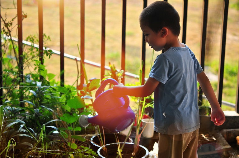 Child watering tree