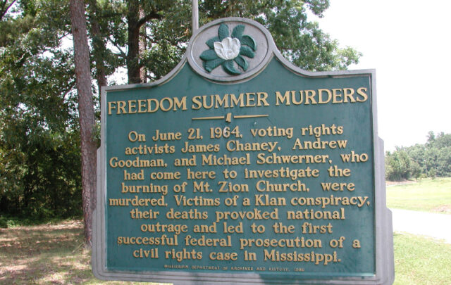 Mt. Zion Church state history marker near Philadelphia, Mississippi.