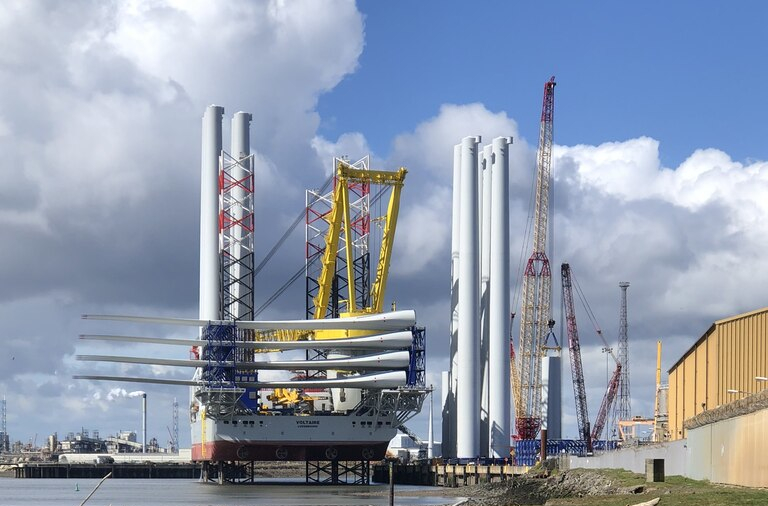 Wind turbines under construction
